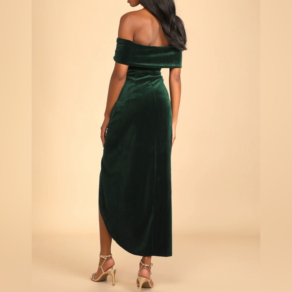 Emerald Green Velvet Off-the-Shoulder Maxi Dress for wedding or Christmas - Picture 3 of 5